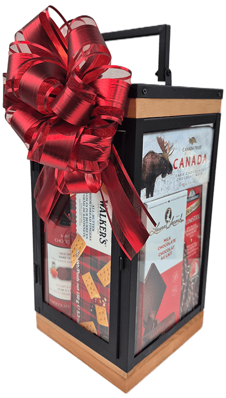 The Lasting Impression Gift Basket, Black glass, metal and wood
