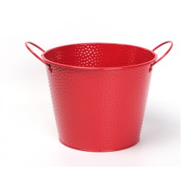 Red embossed metal bucket with ear handles 9.2
