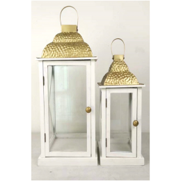 set of 2 Vintage wood, glass and iron lanterns
Small:8