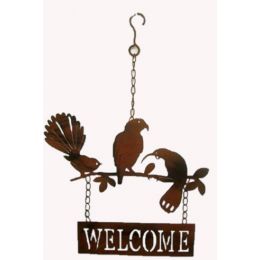 Metal birds welcome hanging decor 10.5”x16.5”H (min 2