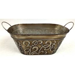 Oval Metal swirls container w/handles 15”x7”x5.25”H 