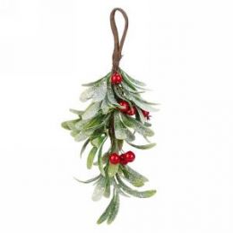 Hanging frosted mistletoe & red berries 12