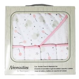 5-PC Boxed Hooded Towel and Washcloth set - Pink Balloons
Includes: 1 Hooded bath towel 30