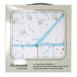 5-PC Boxed Hooded Towel and Washcloth set - Blue Balloons
Includes: 1 Hooded bath towel 30