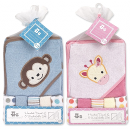 Cribmates Hooded Towel w/5 washcloths - 2 Colours