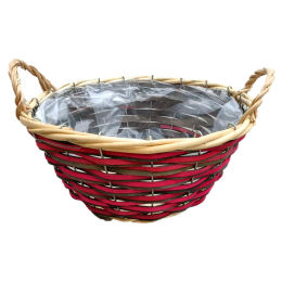 Round multi colour willow basket with handles - lined 10