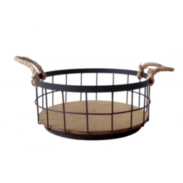 Round iron and wood basket with Jute handles 12