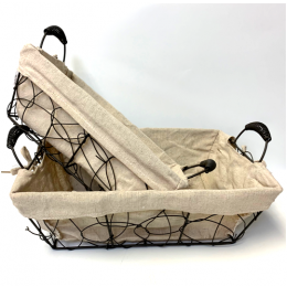 Set of 2 Rectangular crazy weave iron basket with canvas liner  M:12