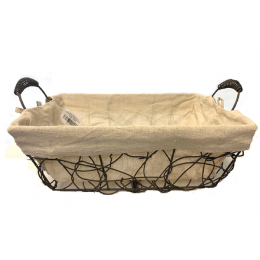 Large Rectangular crazy weave iron basket with canvas liner 13.5