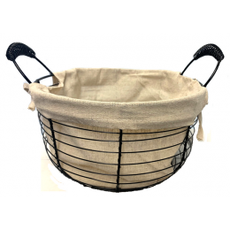 Small Round wire basket with handles and canvas liner10