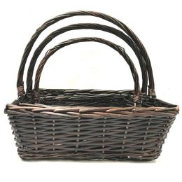 Set of 3 Rectangular willow baskets with handles 
L: 20.5