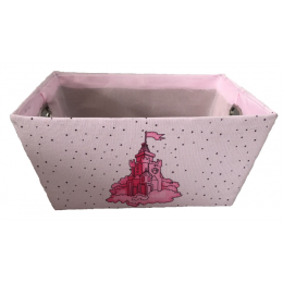 Rectangular pink basket with CASTLE theme and a matching fabric liner 13