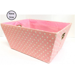 Small Rectangular Pink with white Polka Dots basket with matching fabric liner 11
