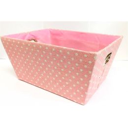 <p>Medium Rectangular Pink with white Polka Dots basket with matching fabric liner 13