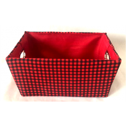 Rectangular checkered basket with matching fabric liner 13