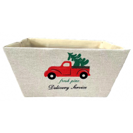 Rectangular Off White Christmas Truck design basket with matching fabric liner 13