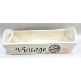 White wash vintage wood tray 13”x6”x4”H 