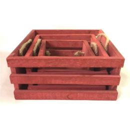 S/3 Red square crates with jute handles (min 2