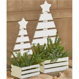 Smallest in Set of 2 white wash wood crates with tree backing 10