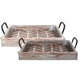 Smallest in Set of 2 Wood trays with iron handles 16