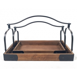 Smallest in a Set of 2 large trays with iron brackets & handles S: 16”X7.5”X10”H
