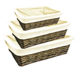 Set of 3 willow baskets with ivory canvas fabric liner
L:17