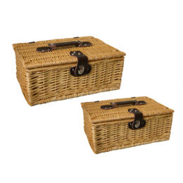 Set of 2 Picnic baskets with lid - Fabric lined L: 18