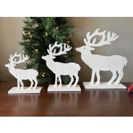 Set of 3 White wood Reindeer on a stand
S:5.8
