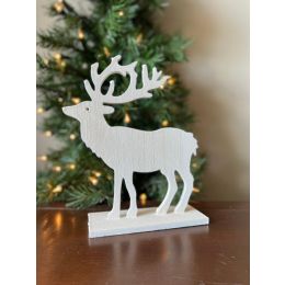 Medium White wood Reindeer on a stand 6