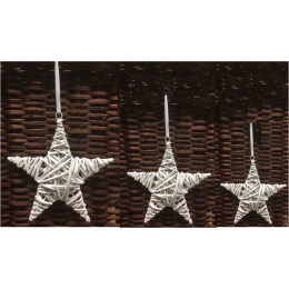 Smallest in S/3 White willow hanging stars with satin ribbon 6