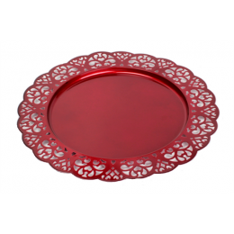 Red metal plate with scalloped edge 12.8