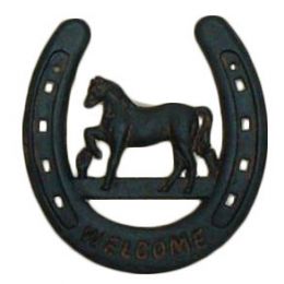CAST IRON HORSESHOE WITH WELCOME 6.5X7.5H