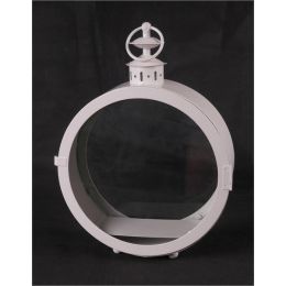 White round metal & glass lantern 11.25”x4”x16”H