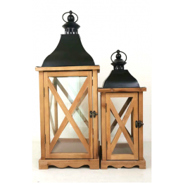 Set of 2 Vintage wood, glass and iron lanterns
Small:8