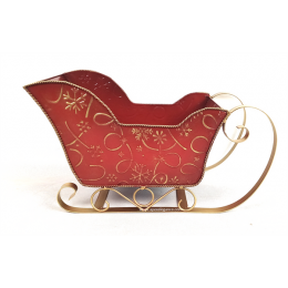 Metal red sleigh with gold swirls & snowflakes 16