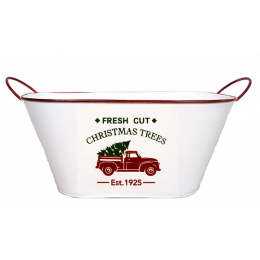 Oval white Metal container with Christmas truck design 15