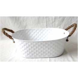 White Oval Metal container with Jute handles 12