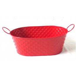 Red Oval Metal container with folding handles 12