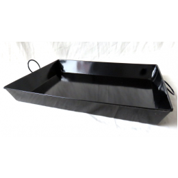 Black rectangular metal tray with folding handles 18