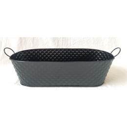 Black long oval Metal container with folding handles 18