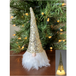 LED Gnome Santa with gold sequins hat 8