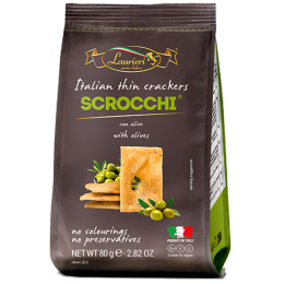 Laurieri Scrocchi crackers with olives 80 gr., 18/cs