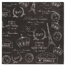 Cocktail napkins -Paris Passport - Black