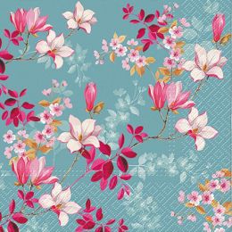 Lunch Napkins - fuchsia pink flowers 6.5