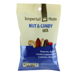 Imperial Nuts - Nut & Candy blend 64 gr., 18/cs Peanuts, Raisins, Candy coated gems, cashews, almonds