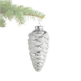 Frosted pine cone ornament with silver glitter 6.5