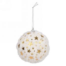Ivory faux fur ornament with golden stars 4