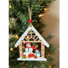 Wood Gingerbread House with Snowman Ornament 4.2