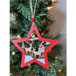 Wood Star with Reindeer Ornament  5