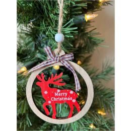 Wood ribboned Reindeer Ornament with Merry Christmas 3.2